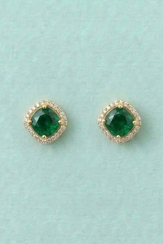 Pastels - Royal Emerald Cushion Studs - [A]E596