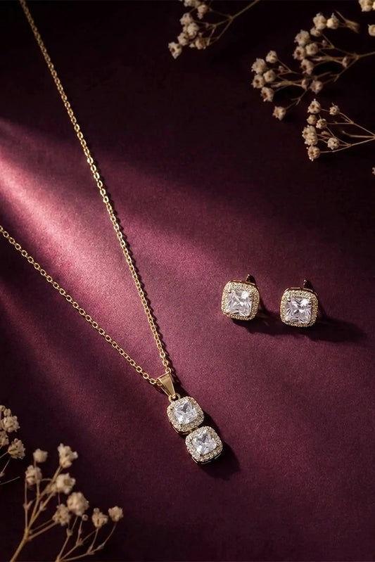 Pastels - Diamond Aura Double Square Silver Set - [A]S078