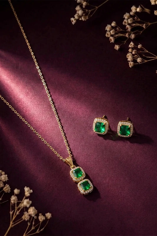 Pastels - Golden Aura Double Square Emerald Set - [A]S079