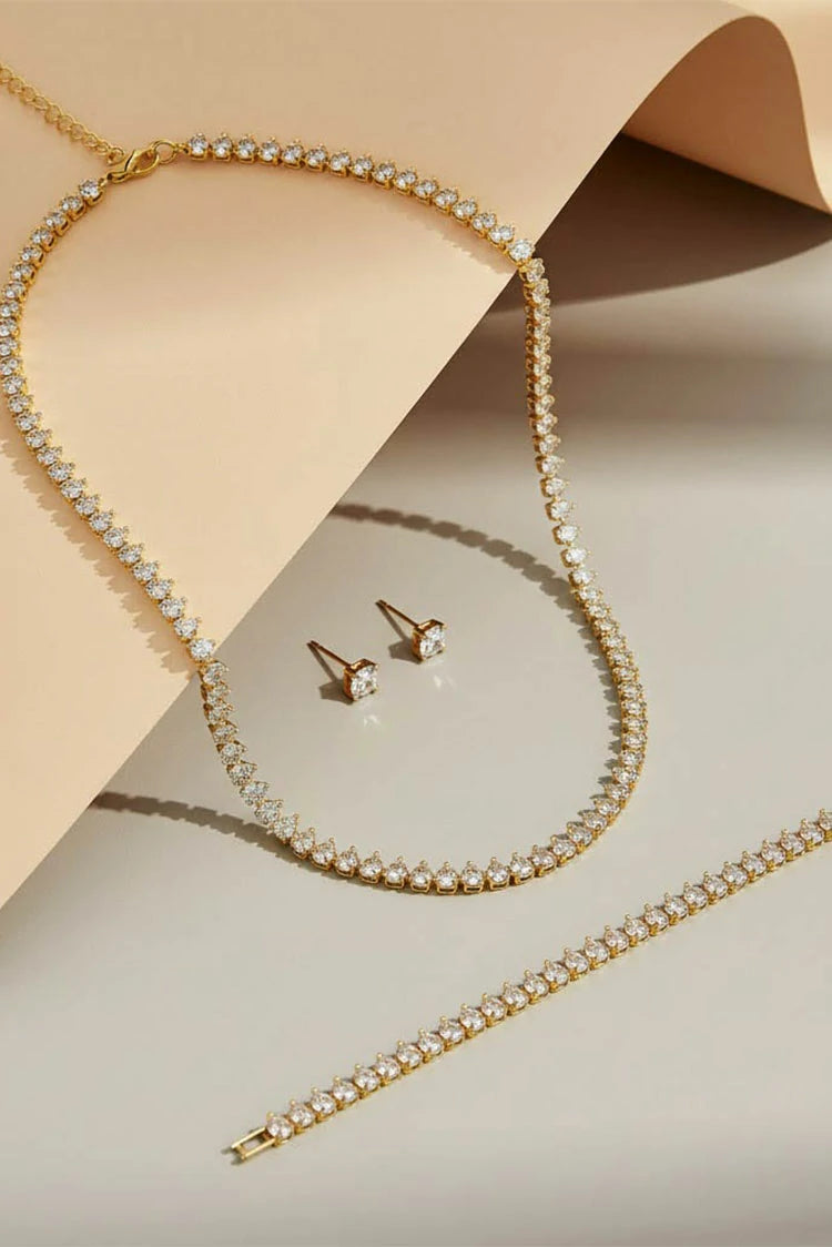 Picture of Pastels - Cubic Zircon Trio Elegance Tops, Necklace & Bracelet Set - [H]S057 - Available at Raja Sahib