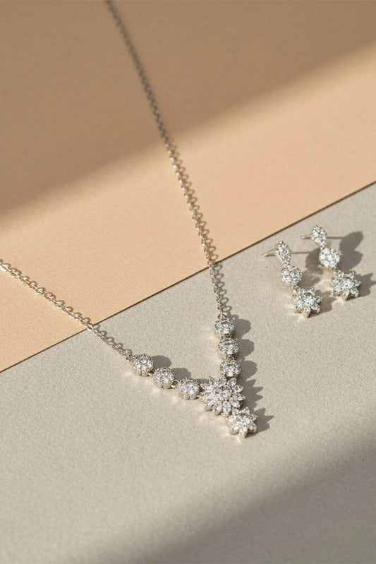 Picture of Pastels - Silver Floral Earrings & Necklace Set - [H]S064 - Available at Raja Sahib