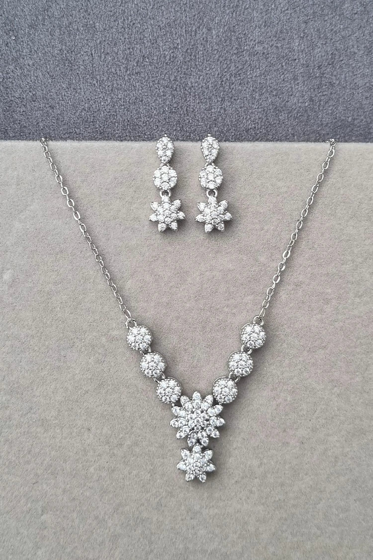 Picture of Pastels - Silver Floral Earrings & Necklace Set - [H]S064 - Available at Raja Sahib