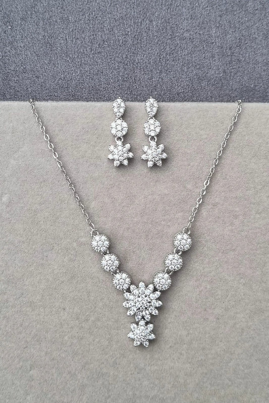 Picture of Pastels - Silver Floral Earrings & Necklace Set - [H]S064 - Available at Raja Sahib