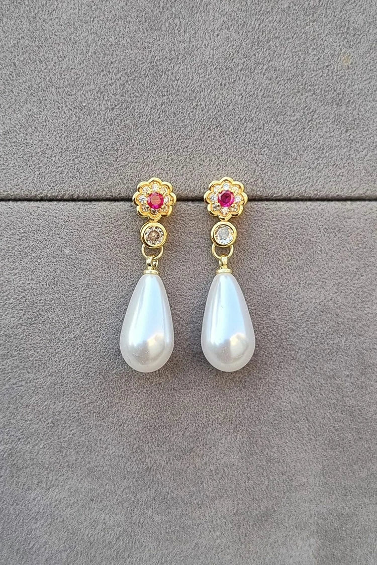 Picture of Pastels - Pearl Blossom Drop Earrings - [M]E556 - Available at Raja Sahib
