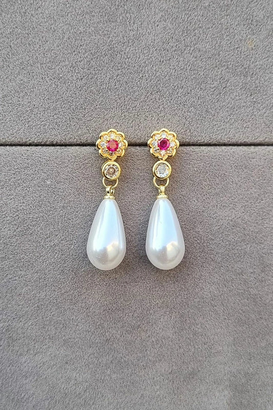 Picture of Pastels - Pearl Blossom Drop Earrings - [M]E556 - Available at Raja Sahib