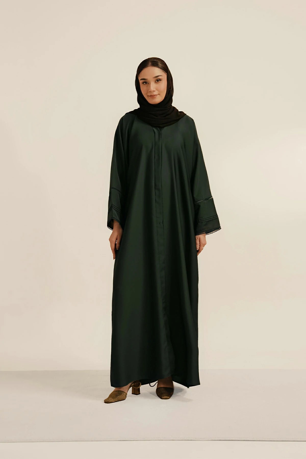 Picture of Divinely Crafted - Basic Pleat Abaya Set - Dark Green - Available at Raja Sahib