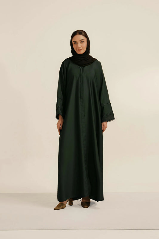 Picture of Divinely Crafted - Basic Pleat Abaya Set - Dark Green - Available at Raja Sahib