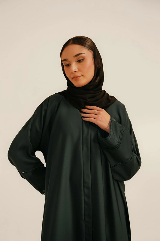Picture of Divinely Crafted - Basic Pleat Abaya Set - Dark Green - Available at Raja Sahib