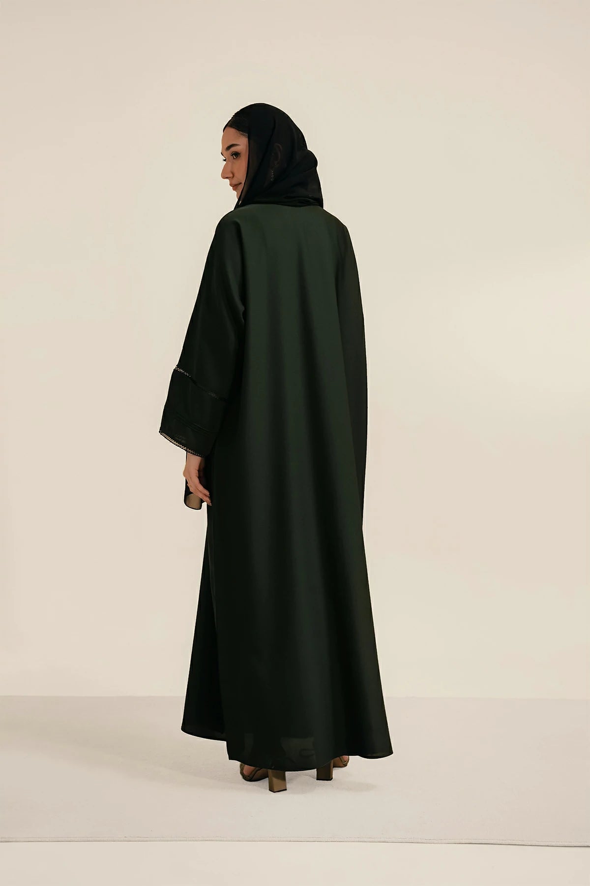 Picture of Divinely Crafted - Basic Pleat Abaya Set - Dark Green - Available at Raja Sahib
