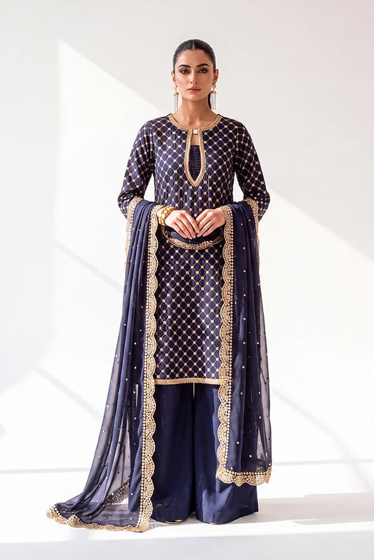 Picture of Ramira - Sheesh Mahal - Navy Blue Jacquard - Available at Raja Sahib