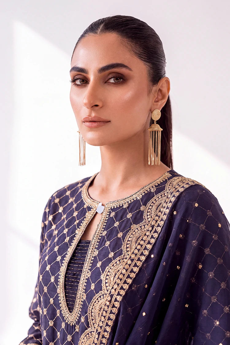 Picture of Ramira - Sheesh Mahal - Navy Blue Jacquard - Available at Raja Sahib
