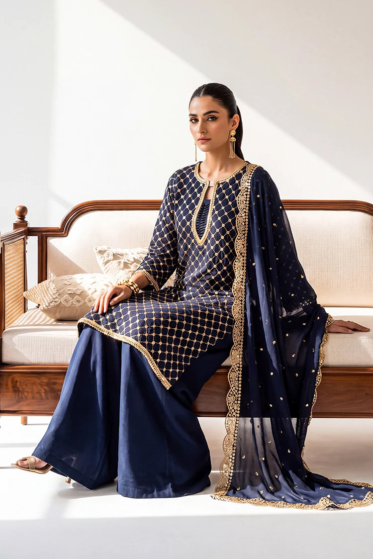 Picture of Ramira - Sheesh Mahal - Navy Blue Jacquard - Available at Raja Sahib