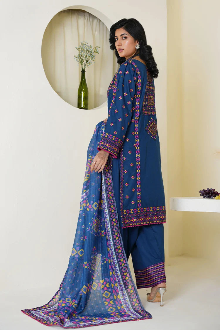 Picture of Threads & Weaves - Embroidered Lawn 3 Piece Suit - Royal Blue - Available at Raja Sahib