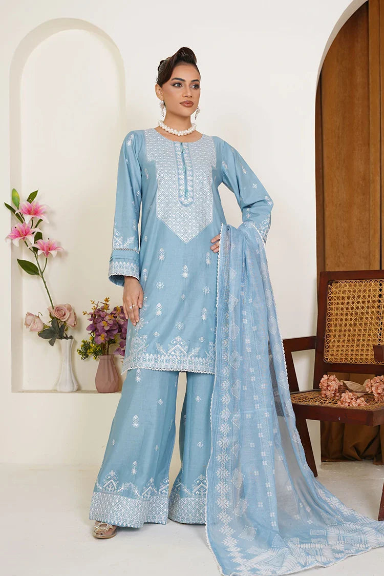 Picture of Threads & Weaves - Embroidered Lawn 3 Piece Suit - Powder Blue - Available at Raja Sahib