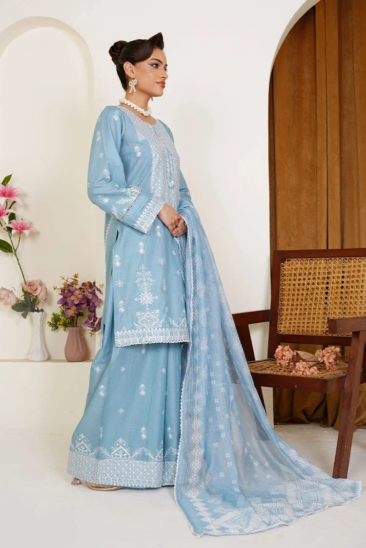 Picture of Threads & Weaves - Embroidered Lawn 3 Piece Suit - Powder Blue - Available at Raja Sahib