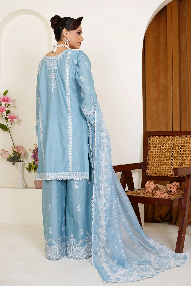 Picture of Threads & Weaves - Embroidered Lawn 3 Piece Suit - Powder Blue - Available at Raja Sahib