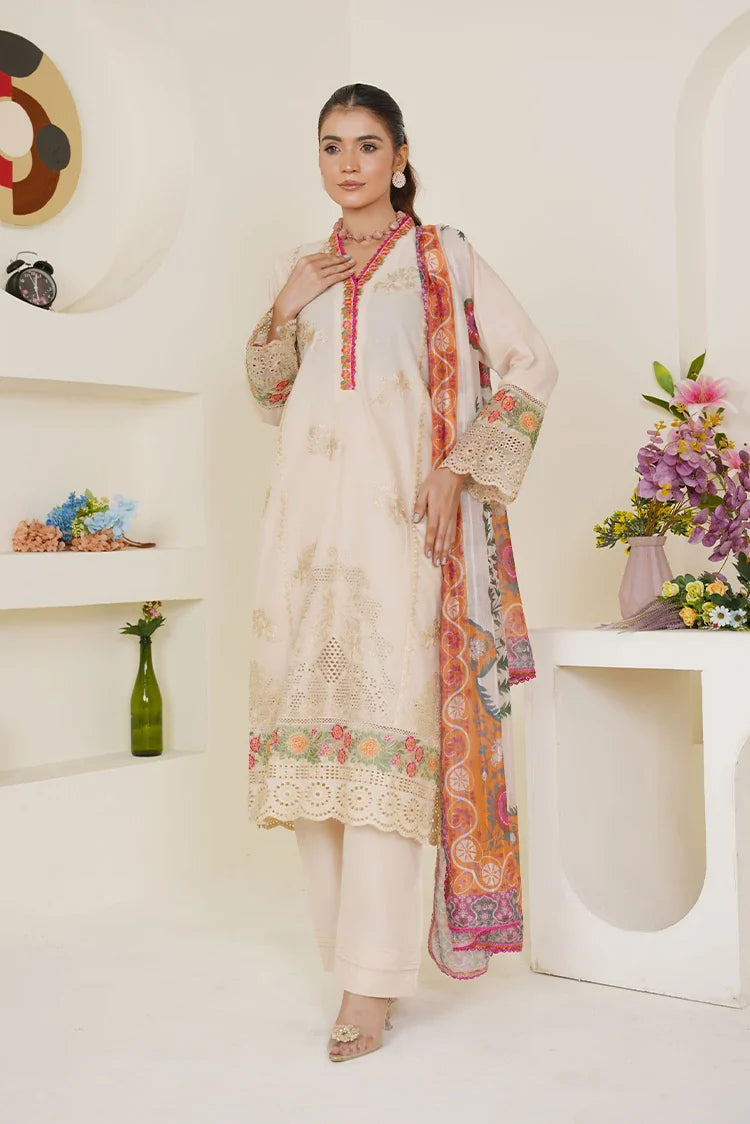 Picture of Threads & Weaves - Embroidered Lawn 3 Piece Suit - Ivory Cream - Available at Raja Sahib