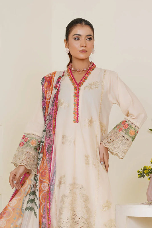 Picture of Threads & Weaves - Embroidered Lawn 3 Piece Suit - Ivory Cream - Available at Raja Sahib