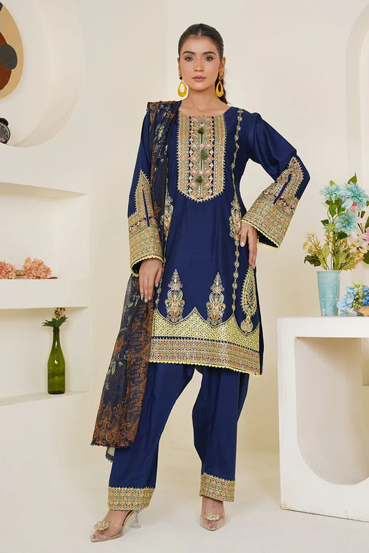 Picture of Threads & Weaves - Embroidered Lawn 3 Piece Suit - Royal Blue - Available at Raja Sahib