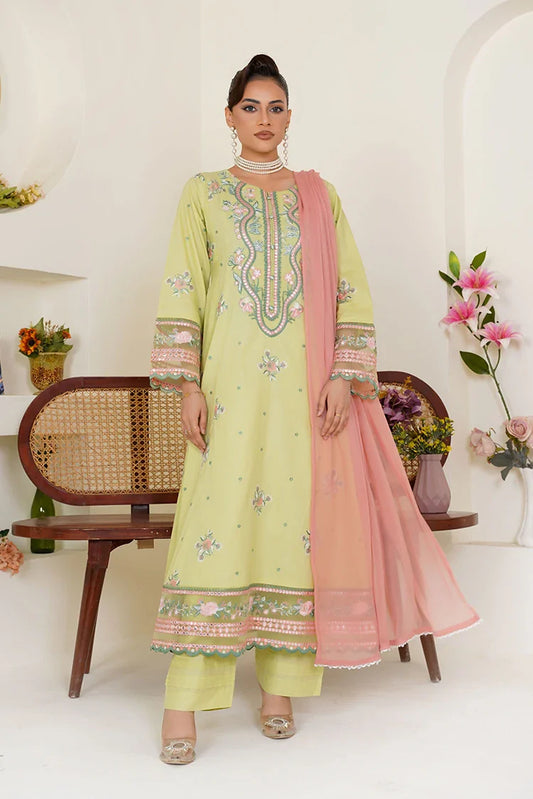Picture of Threads & Weaves - Embroidered Lawn 3 Piece Suit - Lime Green - Available at Raja Sahib
