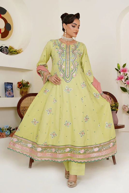 Picture of Threads & Weaves - Embroidered Lawn 3 Piece Suit - Lime Green - Available at Raja Sahib