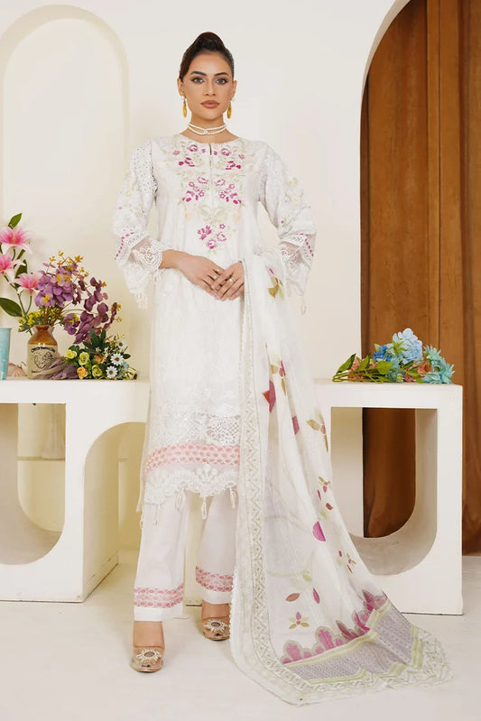 Picture of Threads & Weaves - Embroidered Lawn 3 Piece Suit - White - Available at Raja Sahib