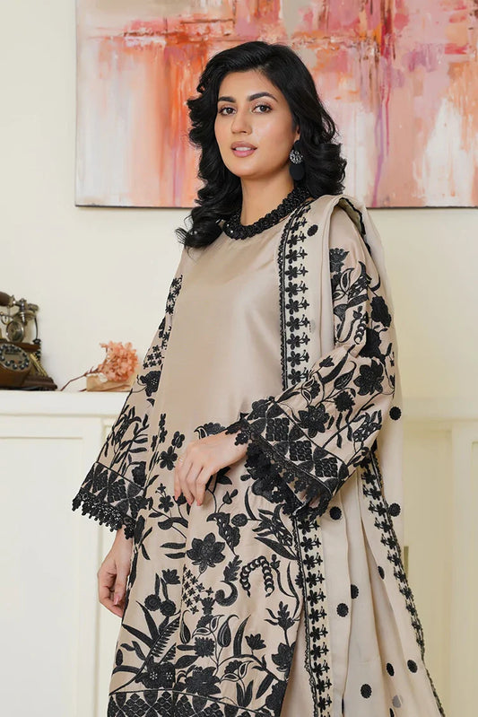 Picture of Threads & Weaves - Embroidered Viscose 3 Piece Suit - Chic Beige & Black - Available at Raja Sahib