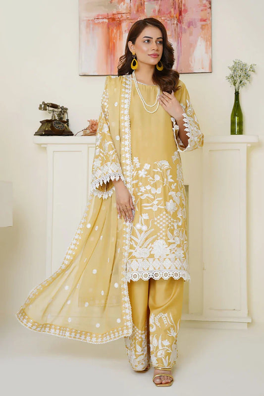 Picture of Threads & Weaves - Embroidered Viscose 3 Piece Suit - Sunshine Yellow - Available at Raja Sahib