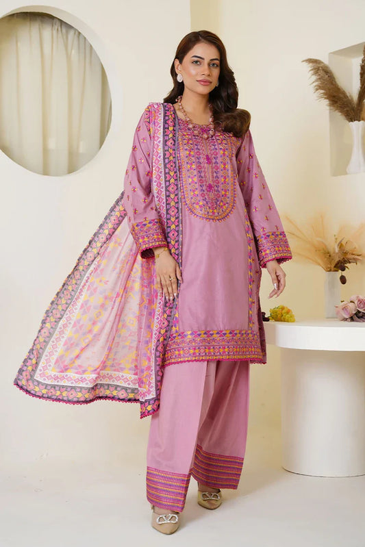Picture of Threads & Weaves - Embroidered Viscose 3-Piece Suit - Mauve Pink - Available at Raja Sahib