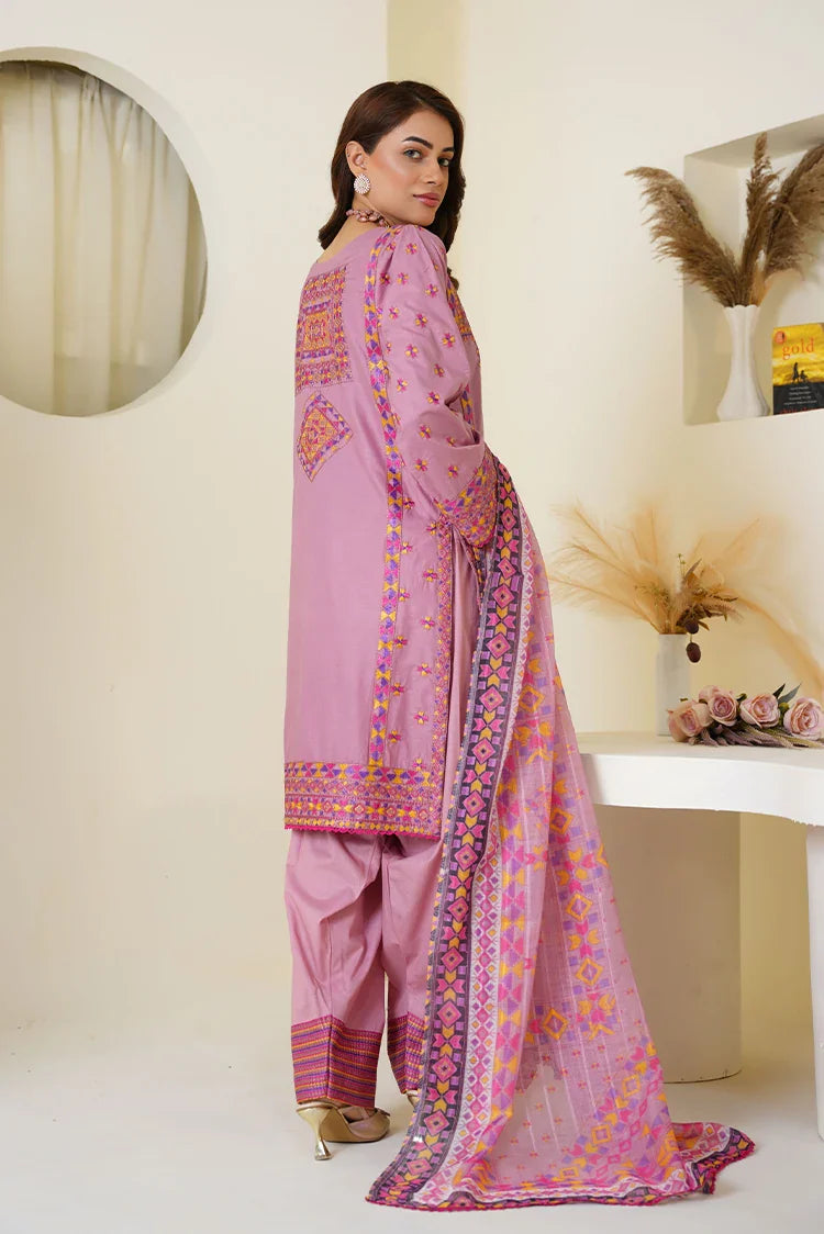 Picture of Threads & Weaves - Embroidered Viscose 3-Piece Suit - Mauve Pink - Available at Raja Sahib