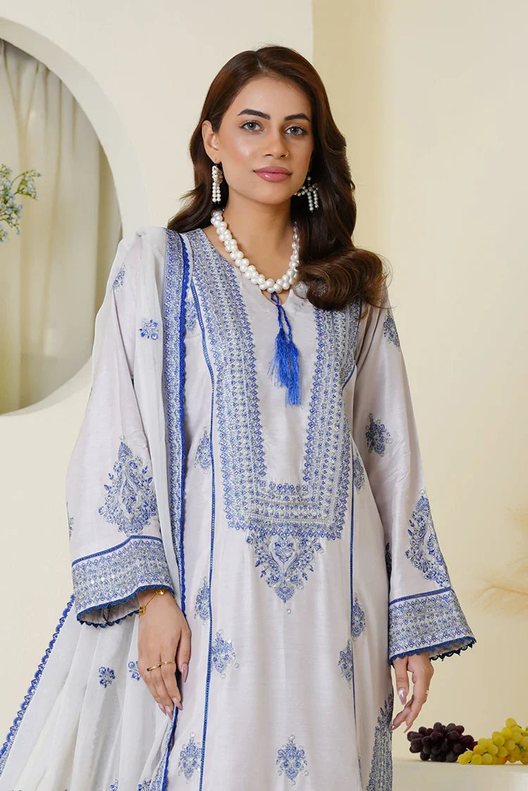 Picture of Threads & Weaves - Embroidered Viscose 3-Piece Suit - Icy Lavender & Blue - Available at Raja Sahib