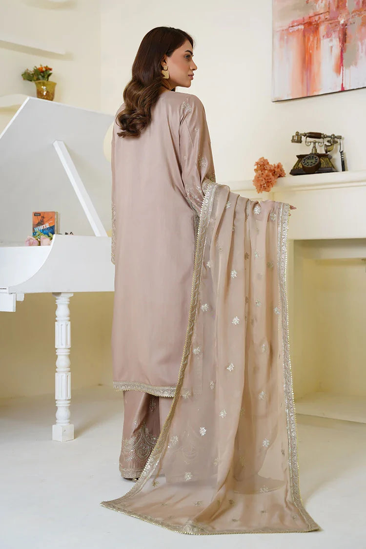 Picture of Threads & Weaves - Embroidered Viscose 3 Piece Suit - Champagne Beige - Available at Raja Sahib