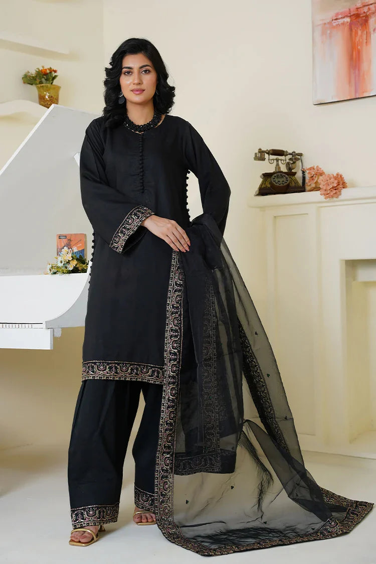 Picture of Threads & Weaves - Embroidered Viscose 3-Piece Suit - Classic Black - Available at Raja Sahib