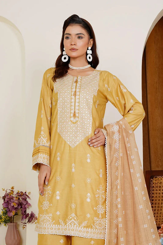 Picture of Threads & Weaves - Embroidered Viscose 3-Piece Suit - Golden Mustard - Available at Raja Sahib