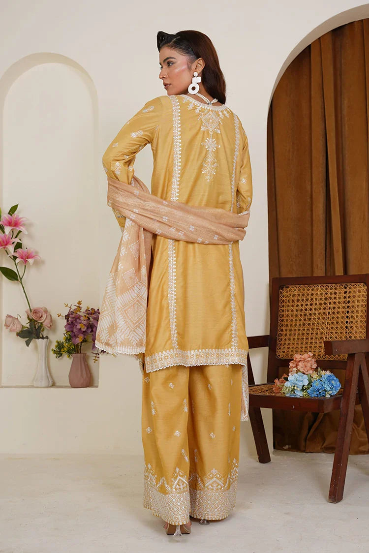 Picture of Threads & Weaves - Embroidered Viscose 3-Piece Suit - Golden Mustard - Available at Raja Sahib