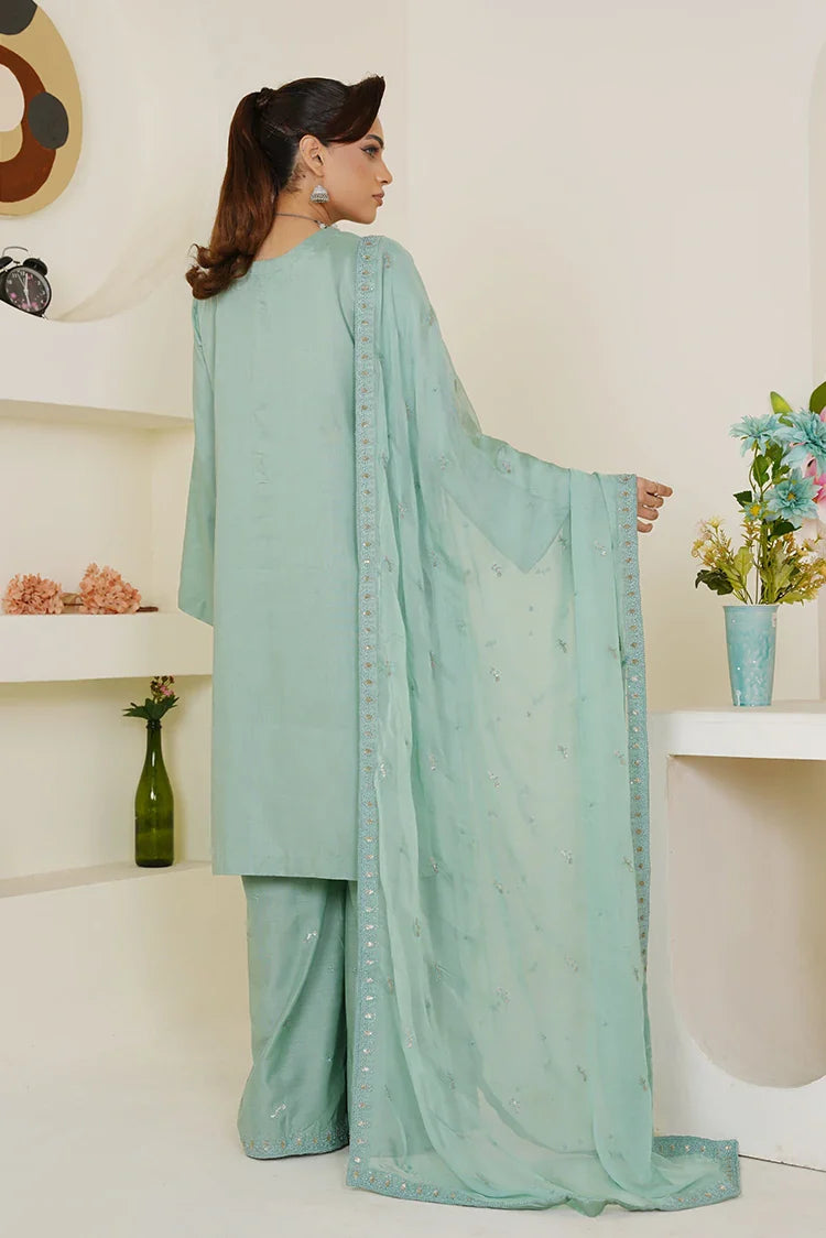 Picture of Threads & Weaves - Green Solid 3-Piece Ready-To-Wear Suit - Pastel Sea - Available at Raja Sahib