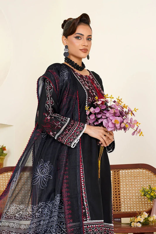 Picture of Threads & Weaves - Embroidered Viscose 3-Piece Pret Suit - Black & Maroon - Available at Raja Sahib
