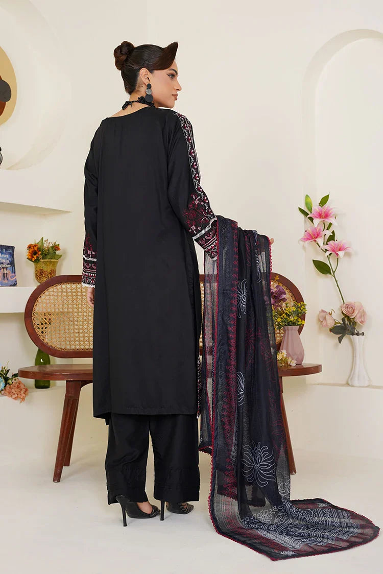Picture of Threads & Weaves - Embroidered Viscose 3-Piece Pret Suit - Black & Maroon - Available at Raja Sahib