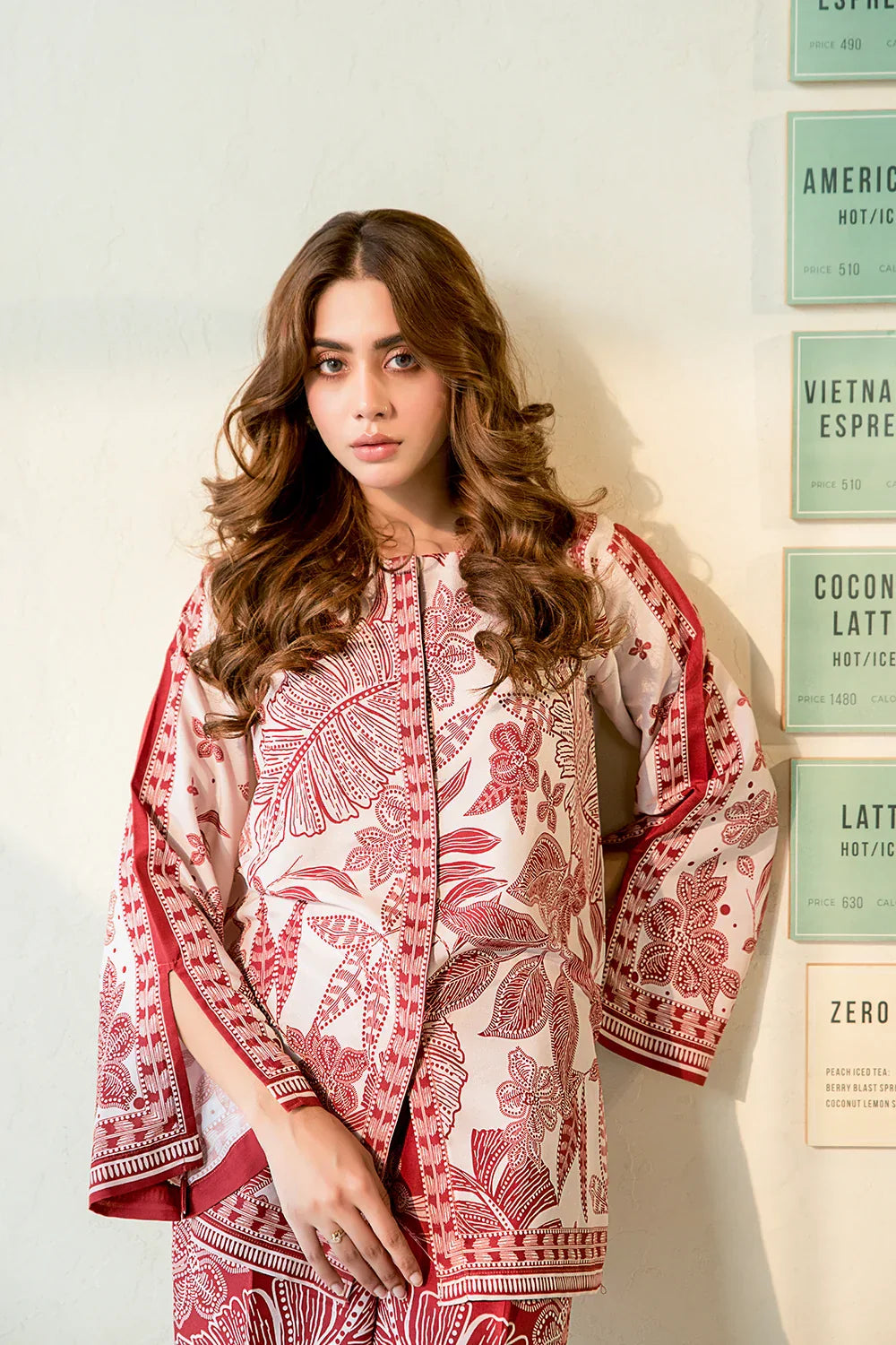 Picture of Ellena - Red Floral Fusion Printed Co-ord Set - Available at Raja Sahib
