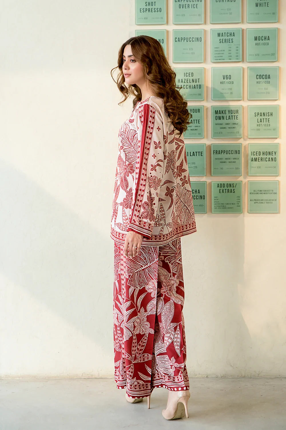 Picture of Ellena - Red Floral Fusion Printed Co-ord Set - Available at Raja Sahib