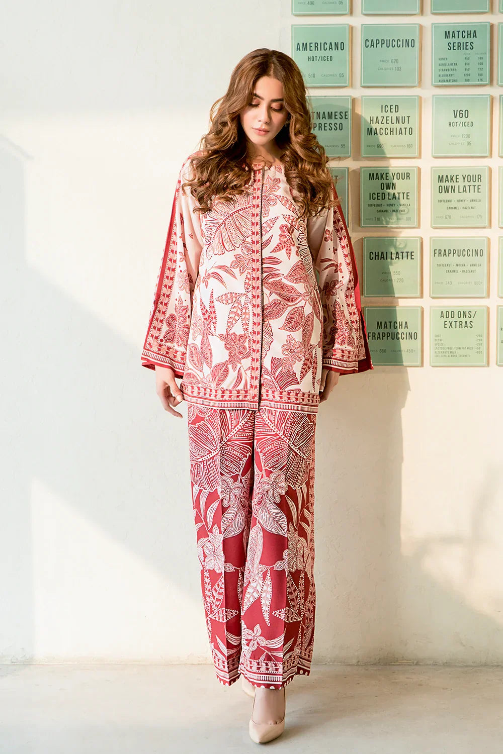 Picture of Ellena - Red Floral Fusion Printed Co-ord Set - Available at Raja Sahib