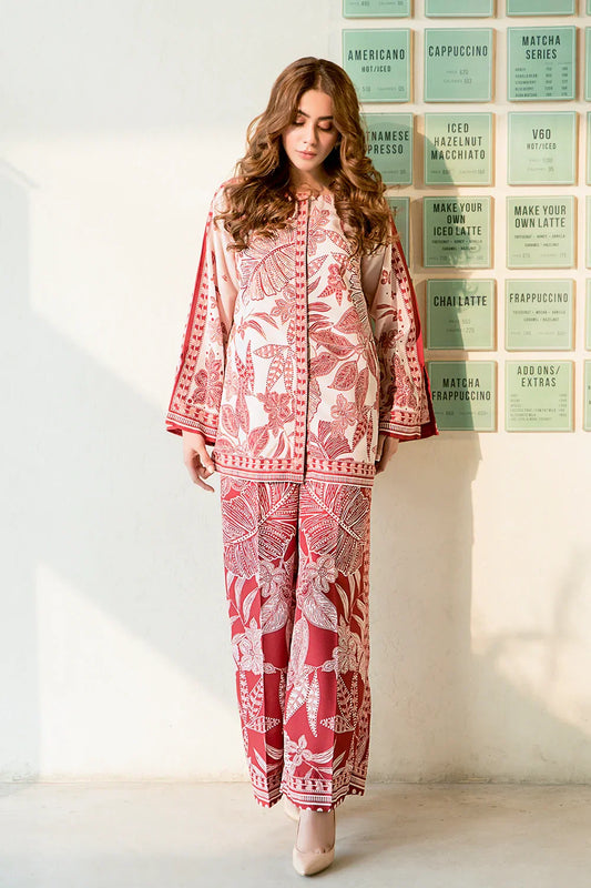 Picture of Ellena - Red Floral Fusion Printed Co-ord Set - Available at Raja Sahib