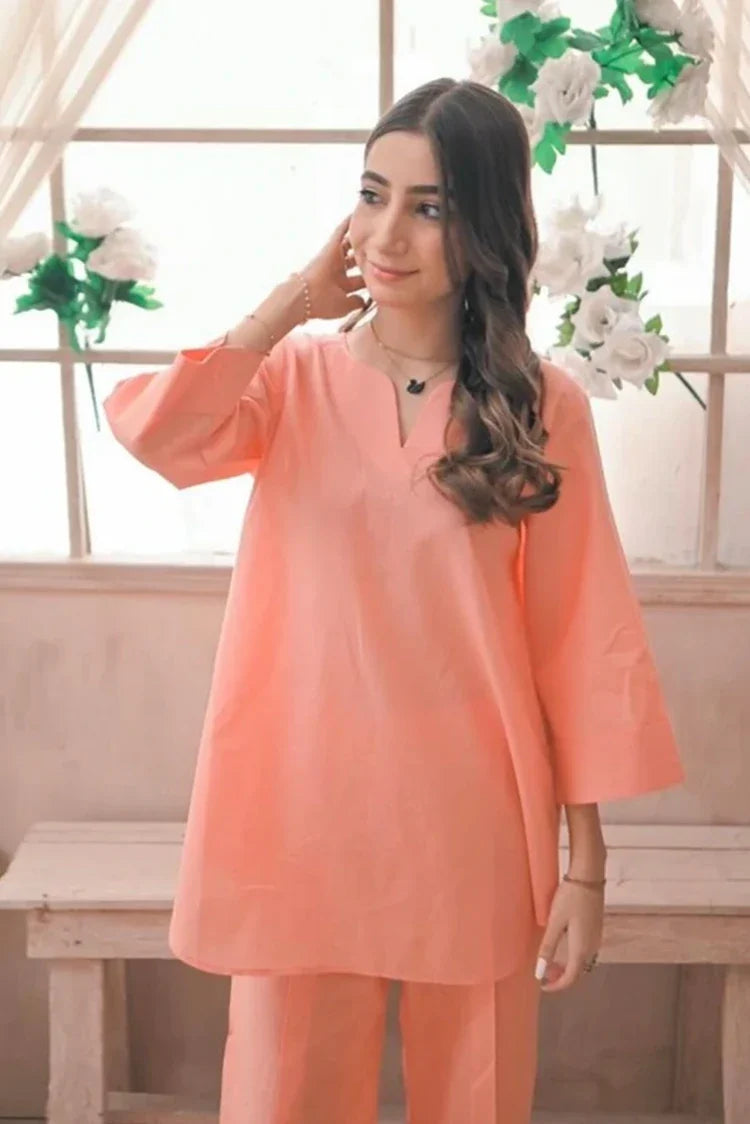 Picture of Zauk - Summer Basics - 2 Piece - Peach - Available at Raja Sahib