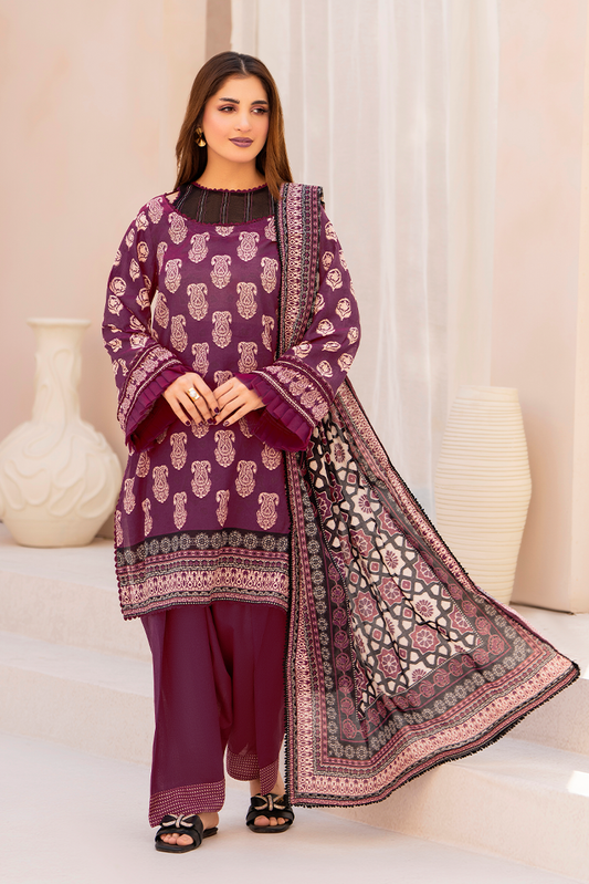 Picture of 3-PC Unstitched Printed Lawn Suit - Available at Raja Sahib