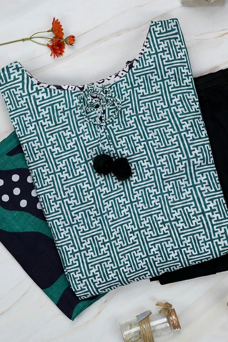 Picture of 6Teen - 3 Piece - Green Geometric Print - Available at Raja Sahib