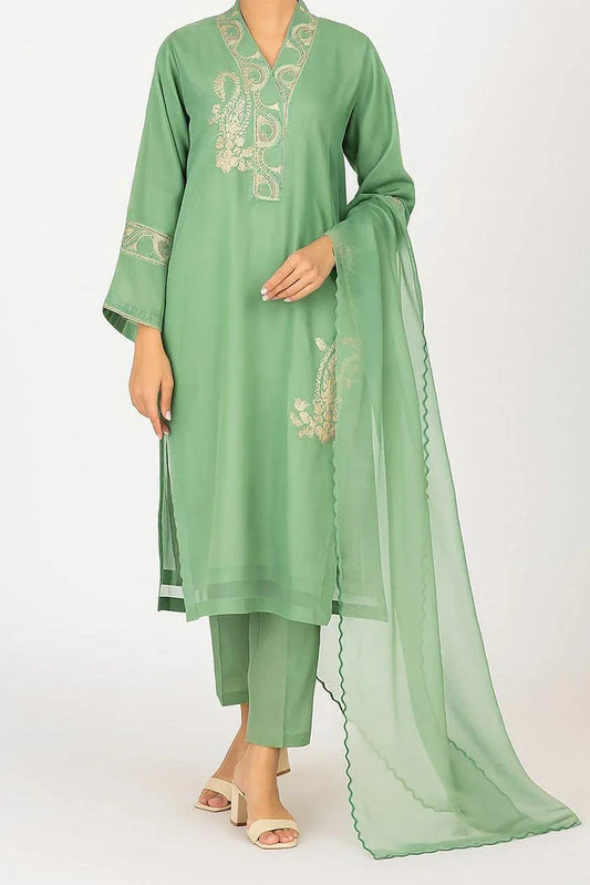 Picture of 6Teen - 3 Piece - Olive Oranza Embroidered Suit - Available at Raja Sahib