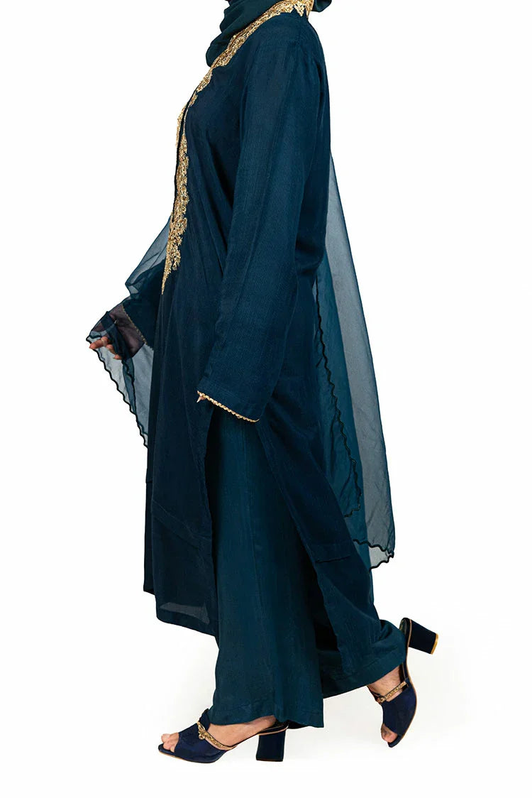 Picture of 6Teen - 3 Piece - Raw Silk Blue Embroidered Suit - Available at Raja Sahib