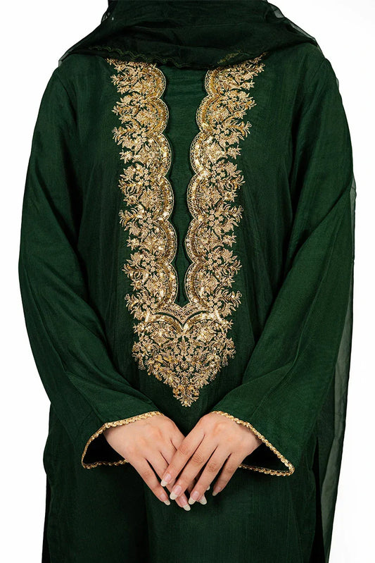 Picture of 6Teen - 3 Piece - Raw Silk Green Embroidered Suit - Available at Raja Sahib