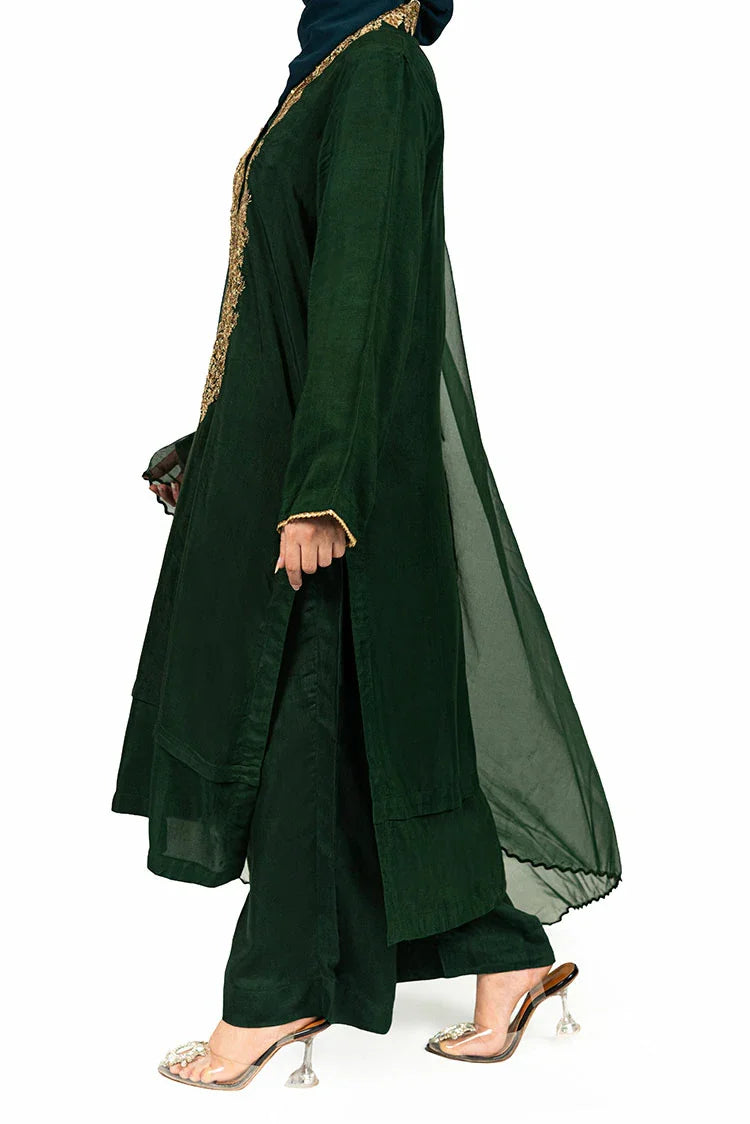 Picture of 6Teen - 3 Piece - Raw Silk Green Embroidered Suit - Available at Raja Sahib