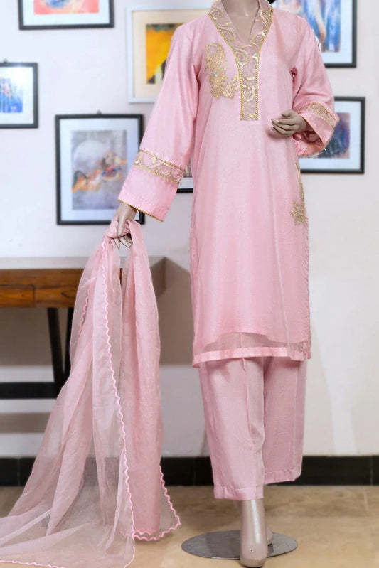 Picture of 6Teen - 3 Piece - Pink Oranza Embroidered Suit - Available at Raja Sahib